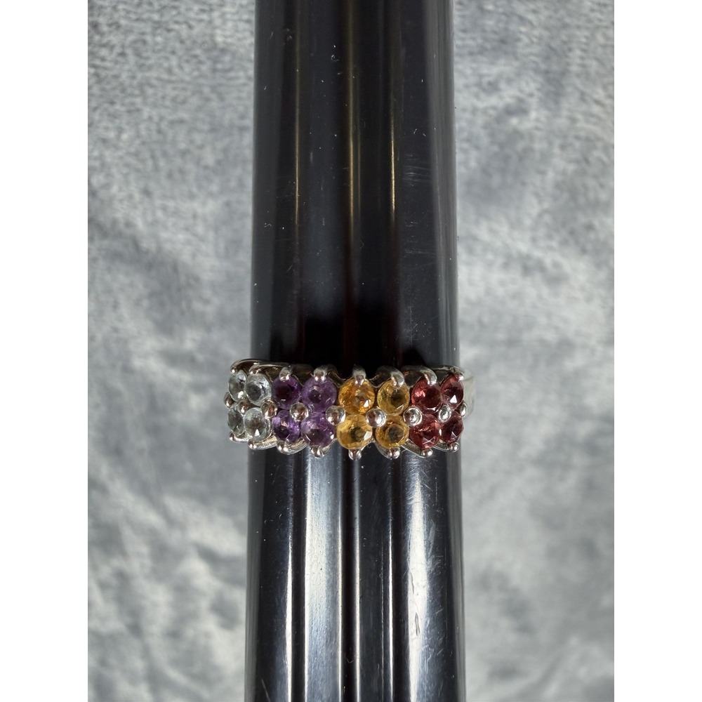 Blue Topaz Amethyst Citrine Garnet Cluster Ring Marked 825 Silver Tone Size 10